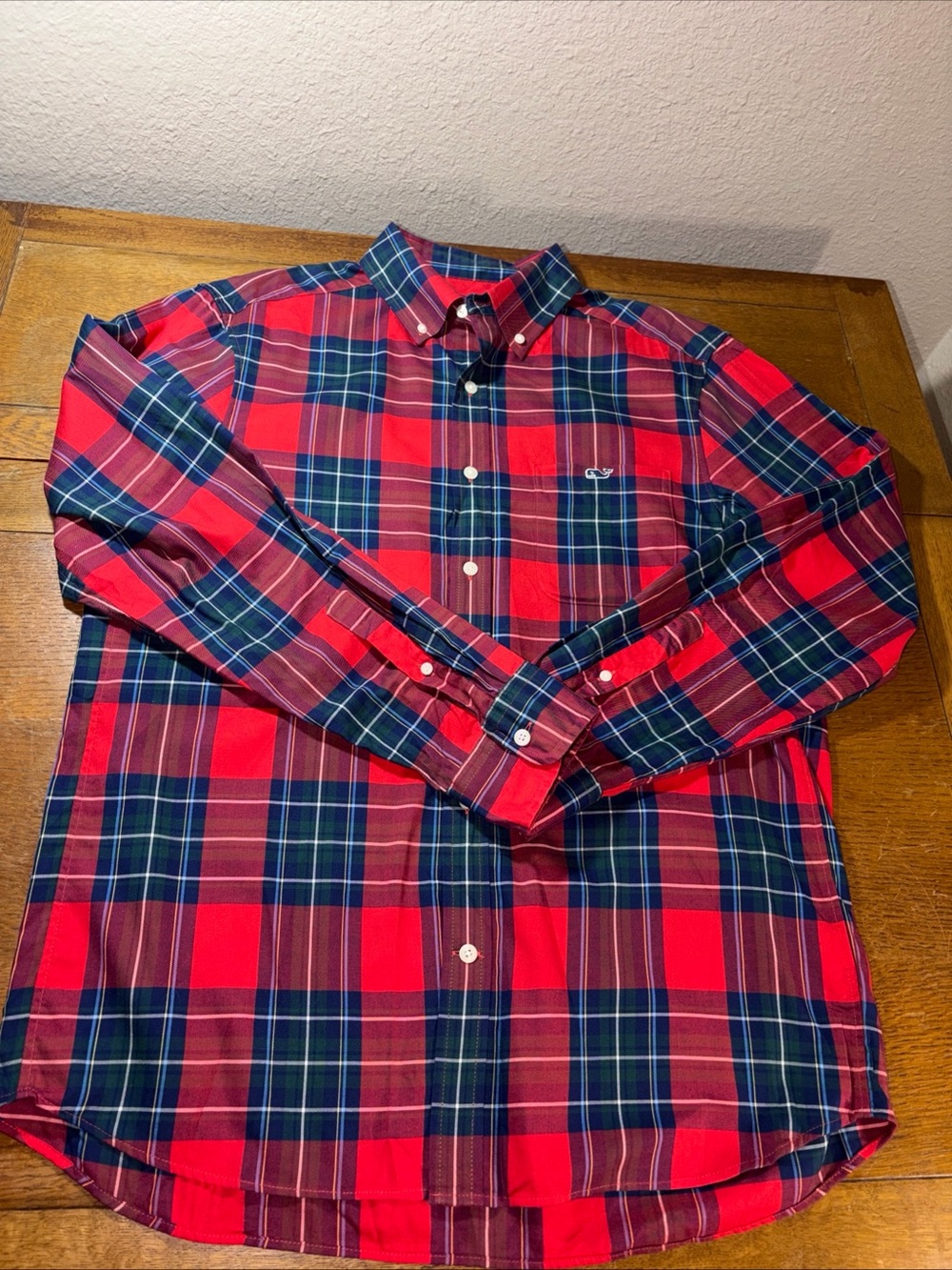 Vineyard Vines Plaid Button-Down Shirt in Red, Navy, and Green